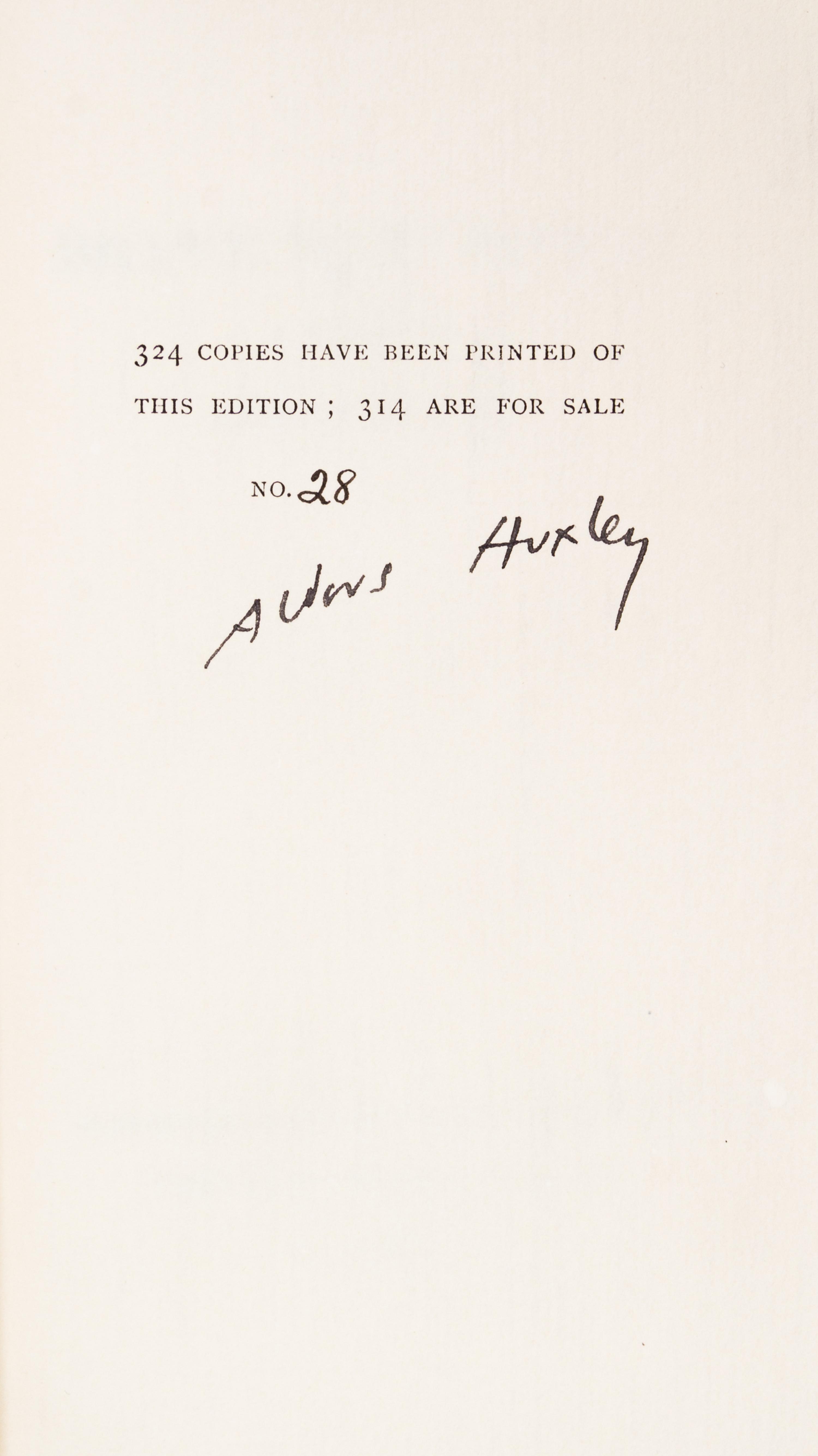 HUXLEY, ALDOUS. Brave New World. London, 1932. First, limited edition, signed.