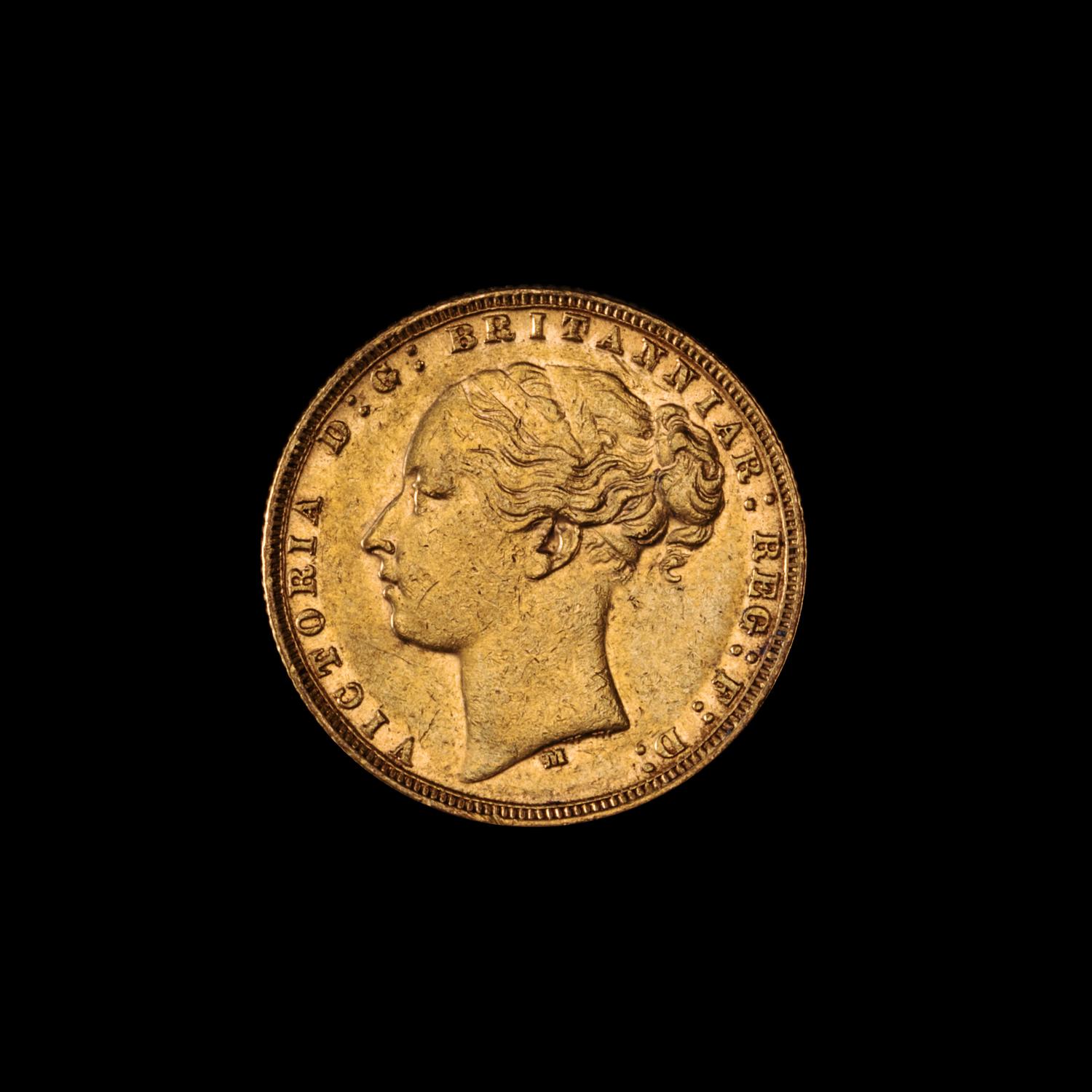 A United Kingdom 1873-M Sovereign: Young Victoria-Melbourne Mint Gold Coin