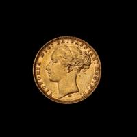 A United Kingdom 1873-M Sovereign: Young Victoria-Melbourne Mint Gold Coin