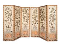 A Pair of Painted Three-Panel Screens