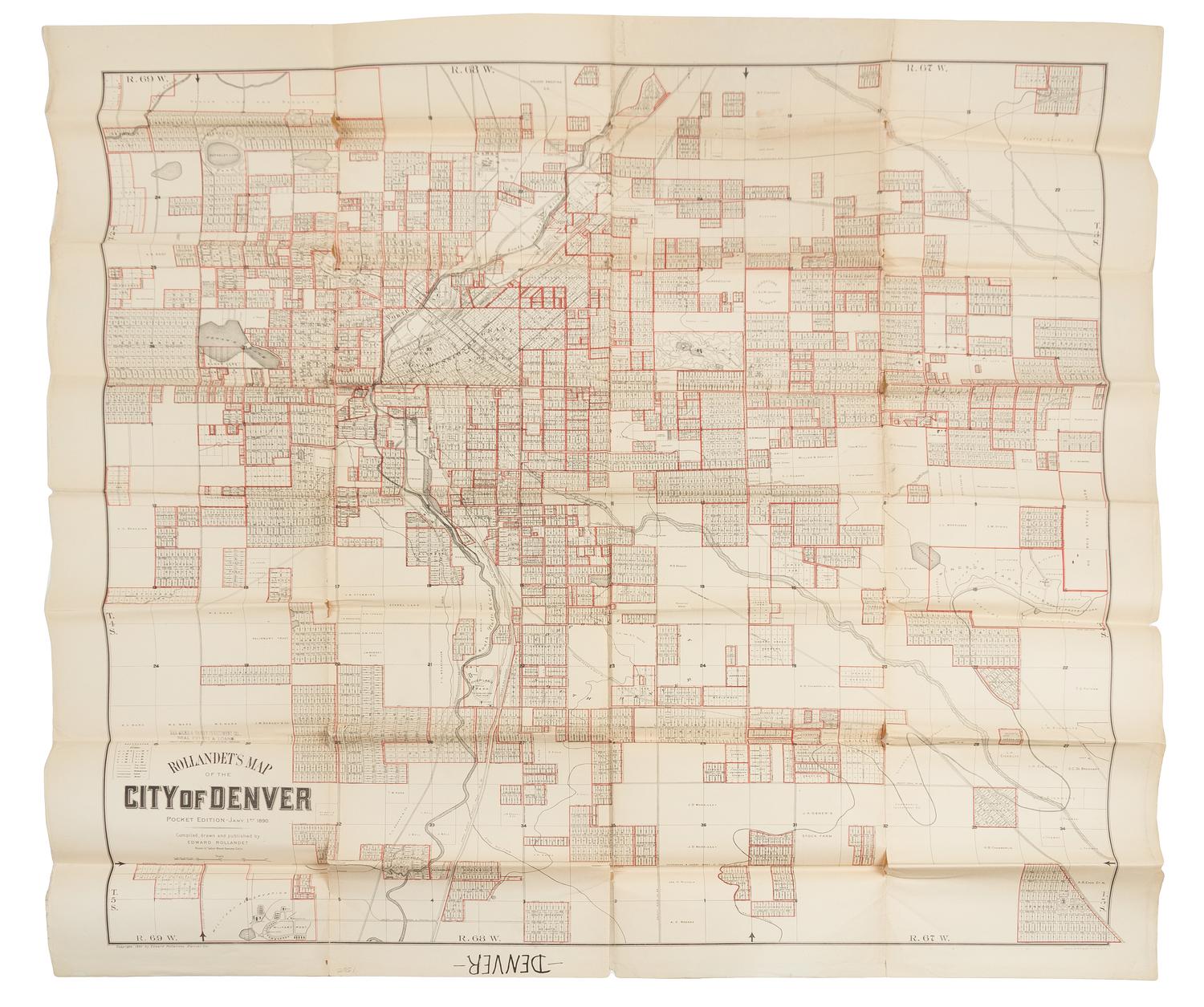 ROLLANDET, Edward. Rollandet's Map of the City of Denver. Denver: Edward Rollandet, January 1st, 1890.