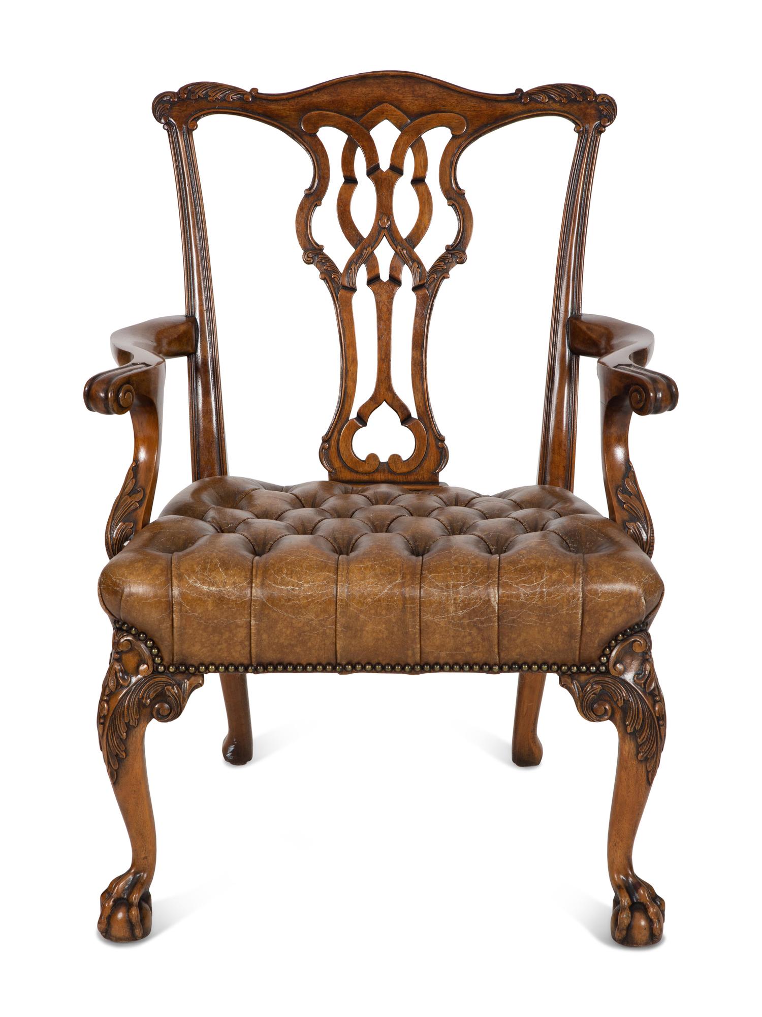 A George II Style Leather Upholstered Mahogany Armchair