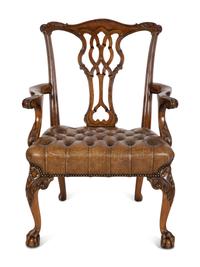 A George II Style Leather Upholstered Mahogany Armchair