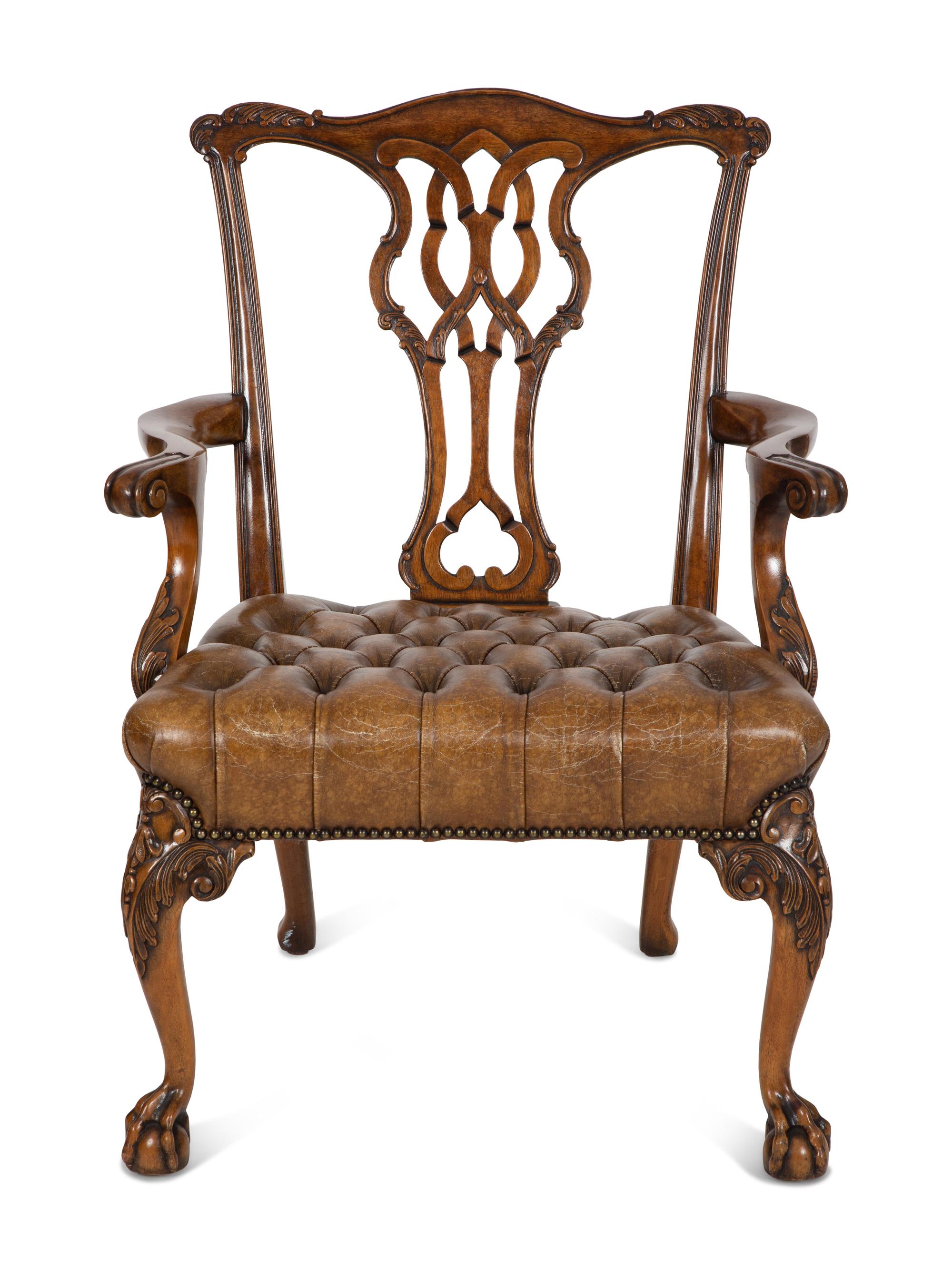 A George II Style Leather Upholstered Mahogany Armchair