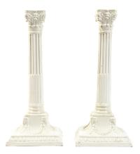 A Pair of English Creamware Candlesticks, Height 10 3/8 inches.