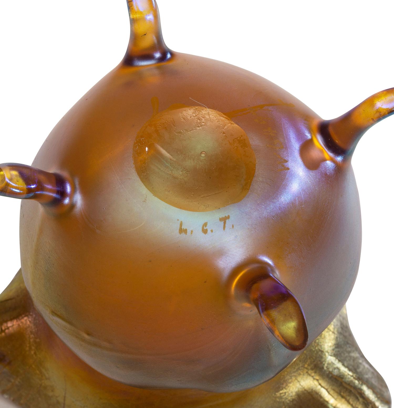 Two Tiffany Studios Gold Favrile Glass Vases