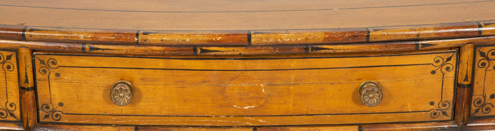 A Classical Stencil-Decorated Faux Bamboo Pine Bow-Front Dressing Table