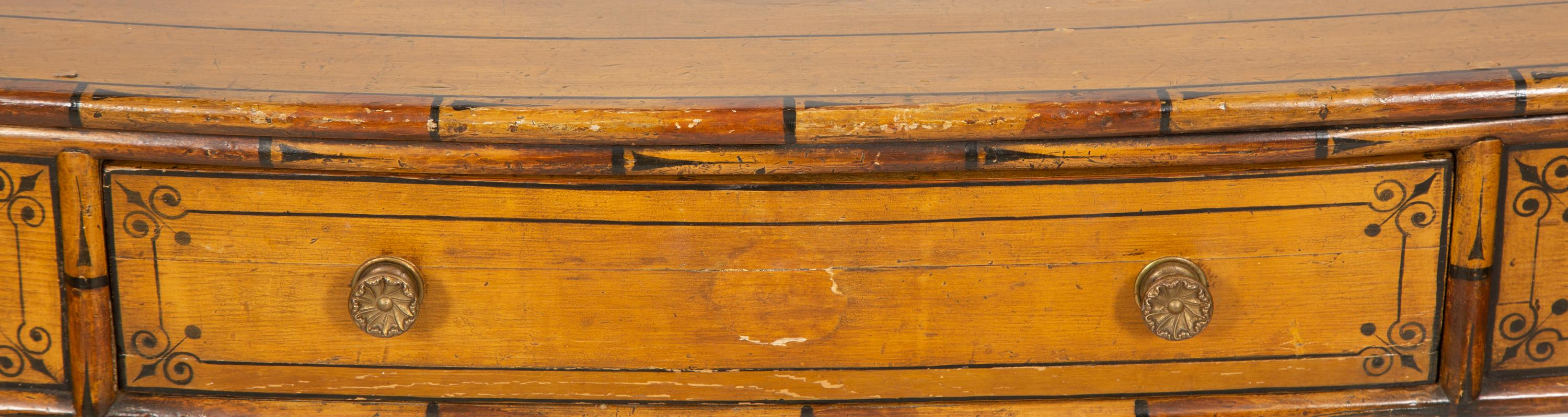 A Classical Stencil-Decorated Faux Bamboo Pine Bow-Front Dressing Table