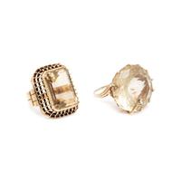 TWO CITRINE AND YELLOW GOLD RINGS