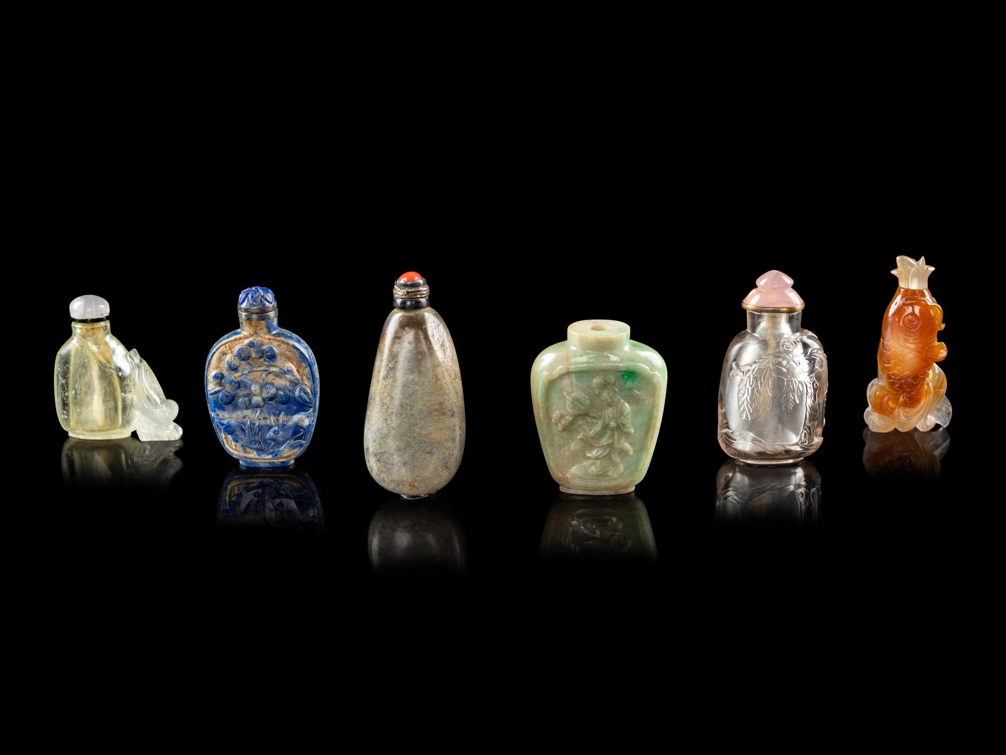 Six Chinese Hardstone Snuff Bottles