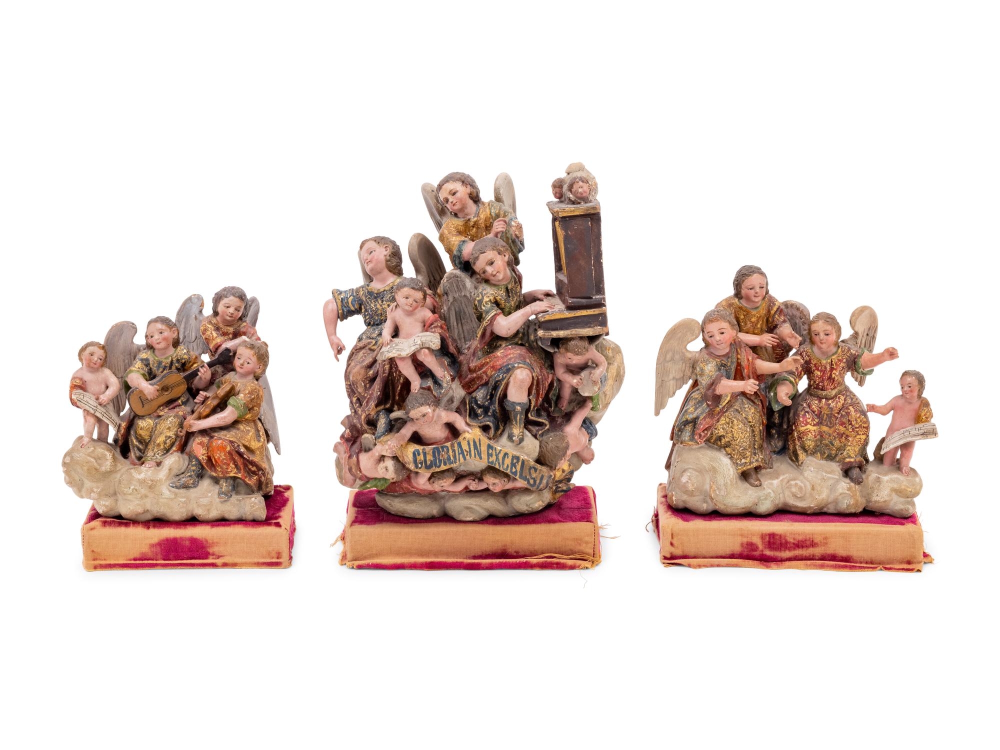 Three Spanish Colonial Carved Wood Figural Groups