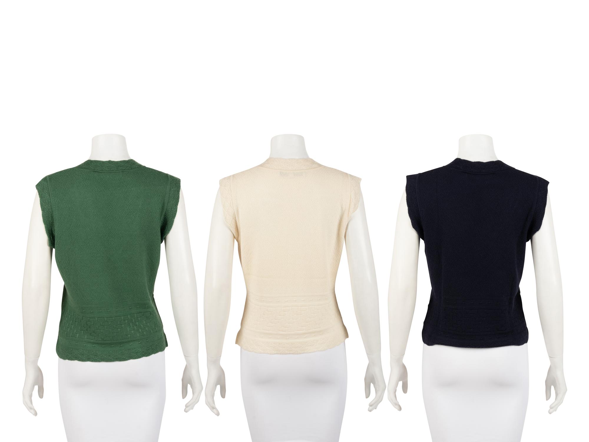 Five Carolina Herrera Knit Top Pieces: Two Twin Sets and One Sleeveless Top, 2000s