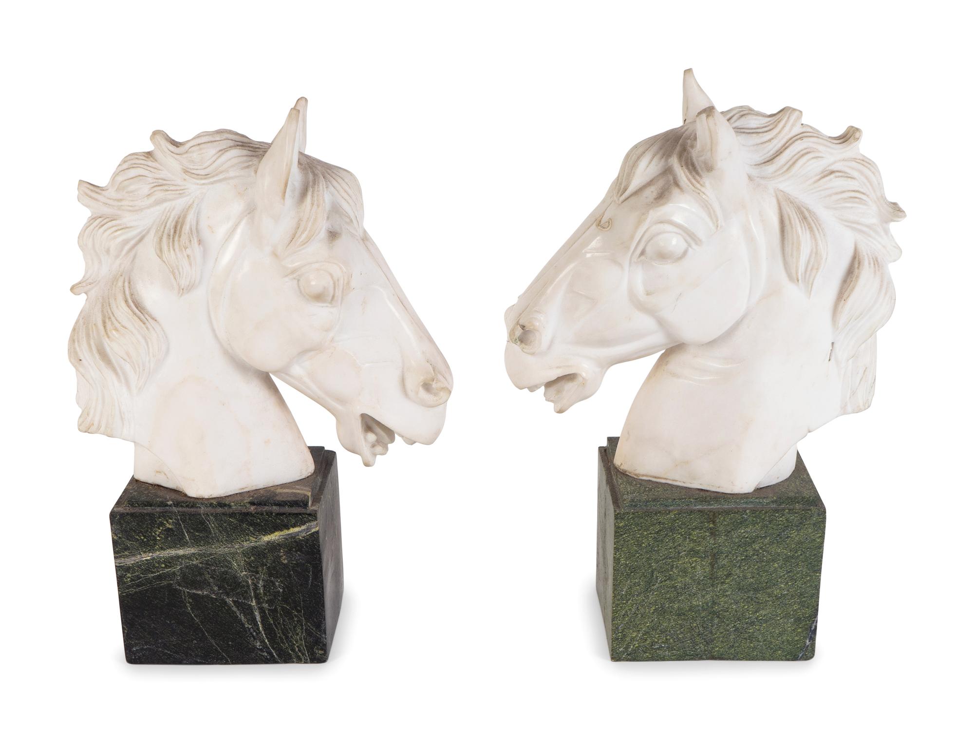 A Pair of Continental Carved Marble Horse Heads — FIRST QUARTER 20TH CENTURY