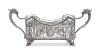 A Russian Silver Mounted Cut Glass Basket, Mark of Fedor Lorie, Assay of A. Romanov, Moscow, 1885, the handled pierce decorated body wi