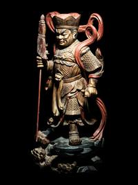 A Set of Four Gilt and Red Lacquered Wood Figures of Guardians