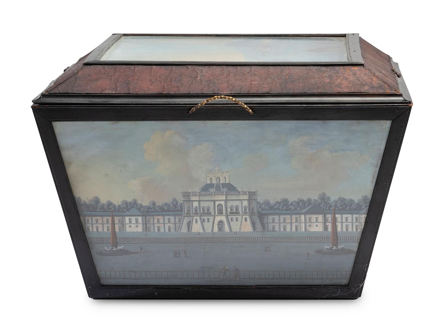 An Italian Leather Clad Watercolor Inset Trunk
