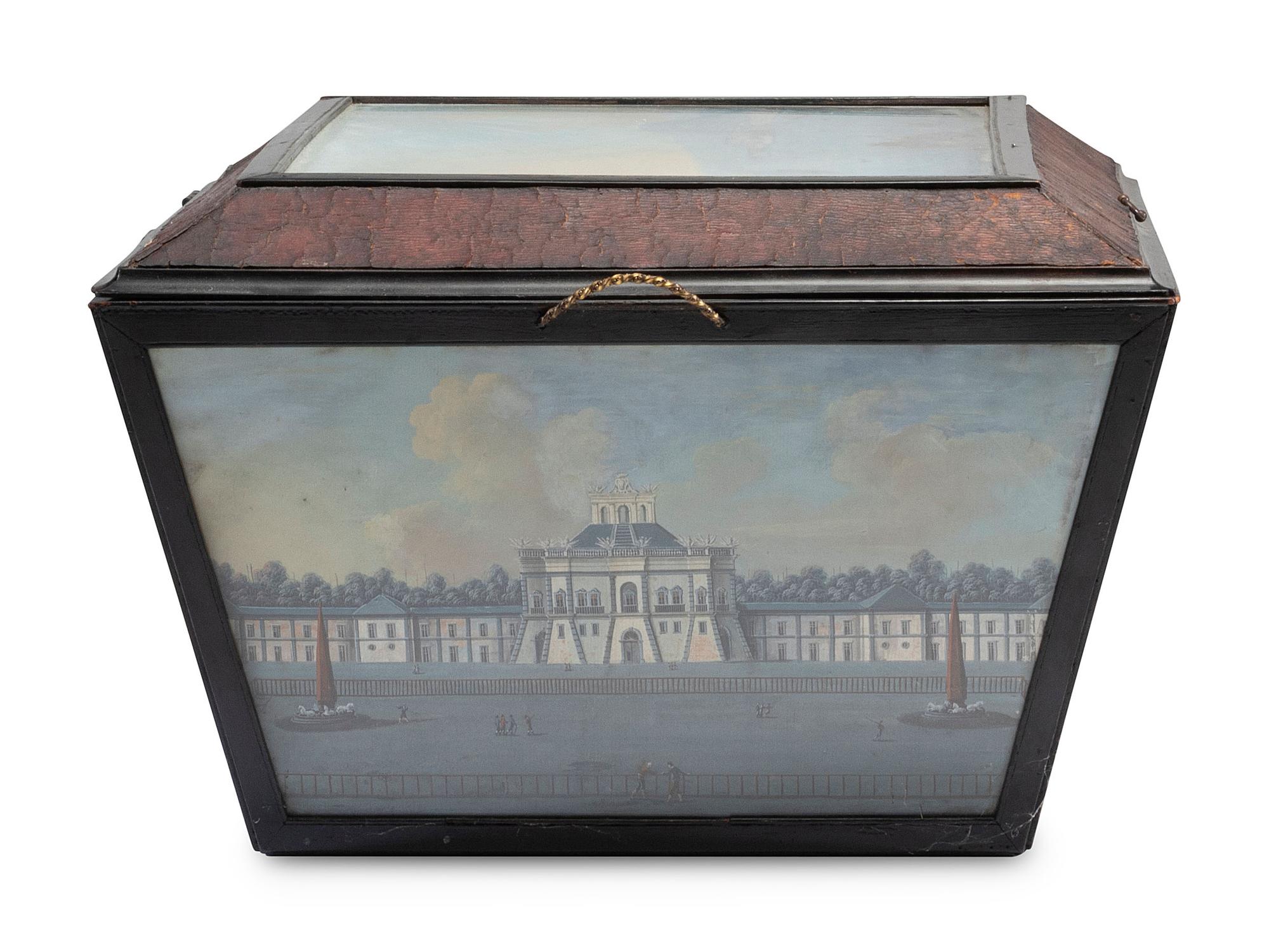 An Italian Leather Clad Watercolor Inset Trunk