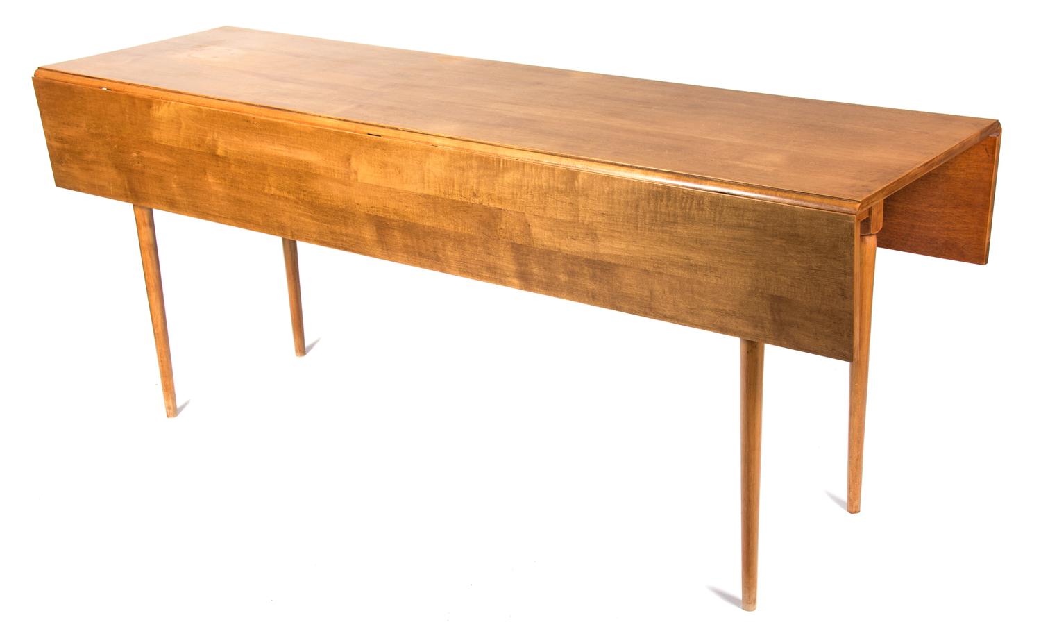 A Shaker Sycamore Drop-Leaf Table Height 30 x width 72 x depth 21 inches. — 20TH CENTURY