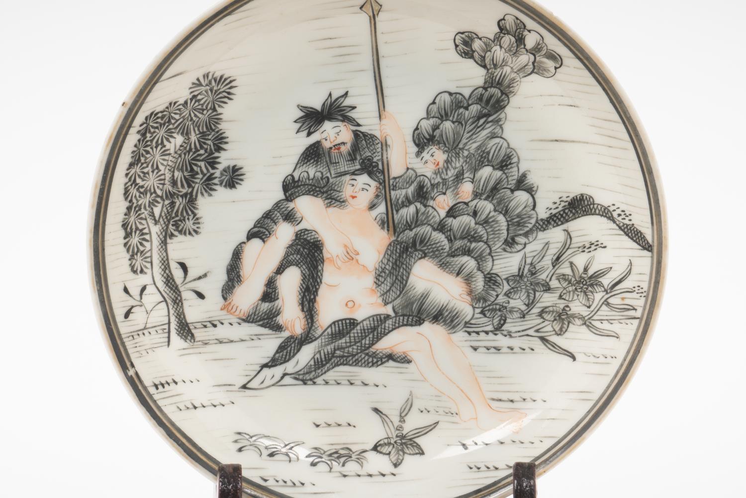 A Chinese Export 'Jesuit' En Grisaille Porcelain Teacup and Saucer
