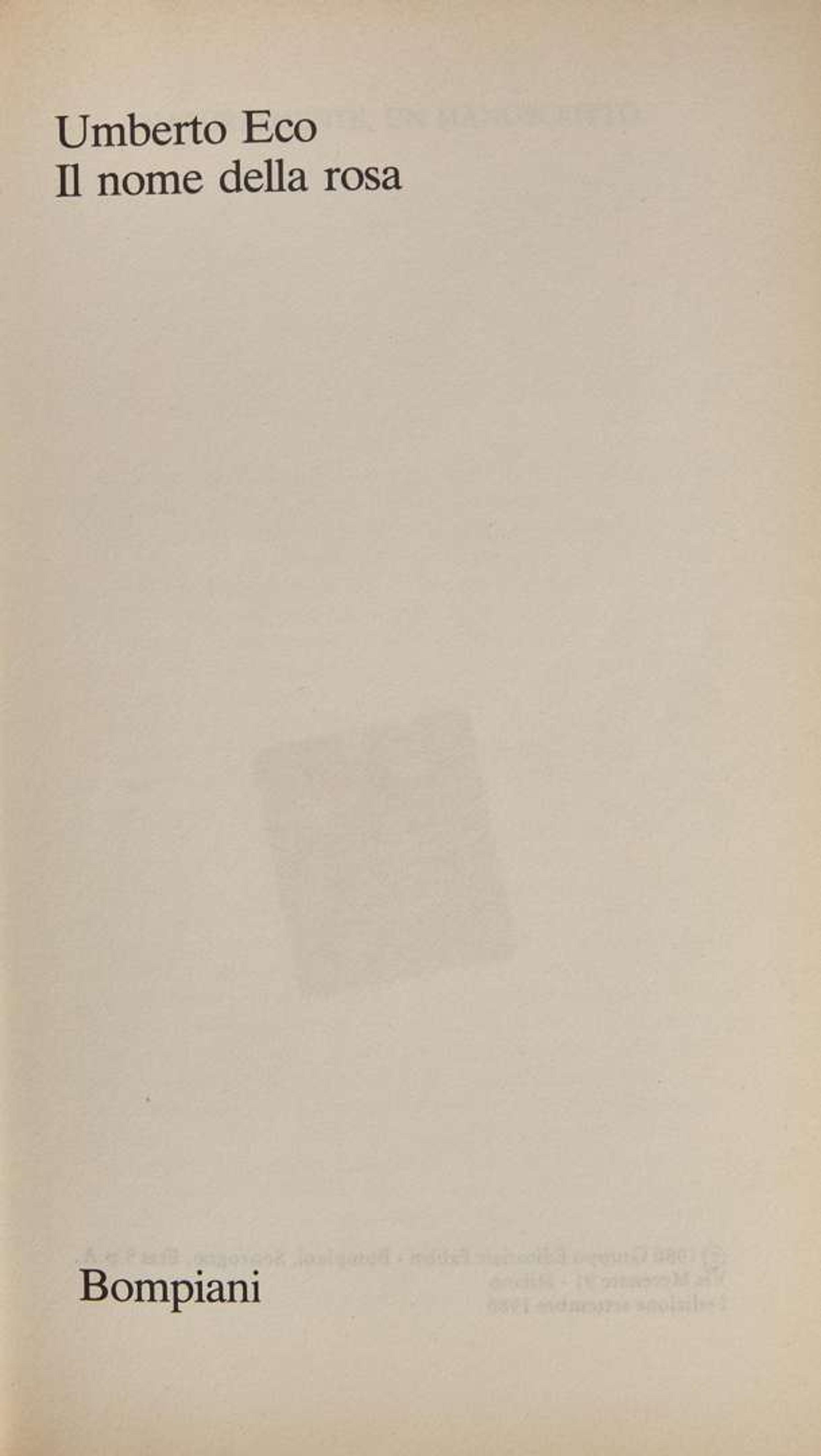 [Literature] Eco, Umberto: Il Nome della Rosa