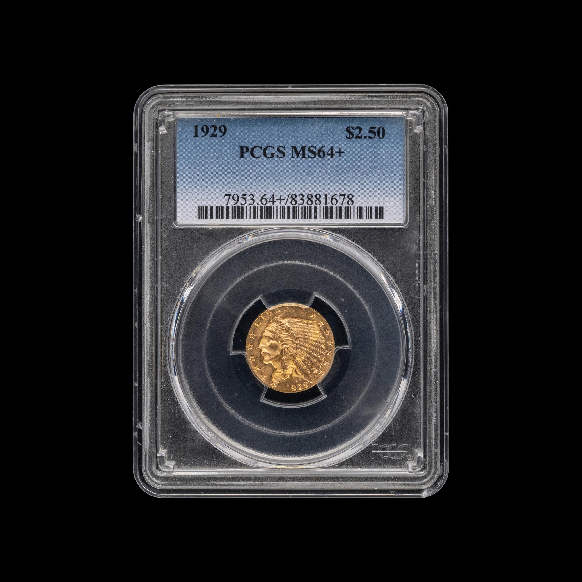 A 1929 Indian Head $2.50 Gold Coin [PCGS MS64+]