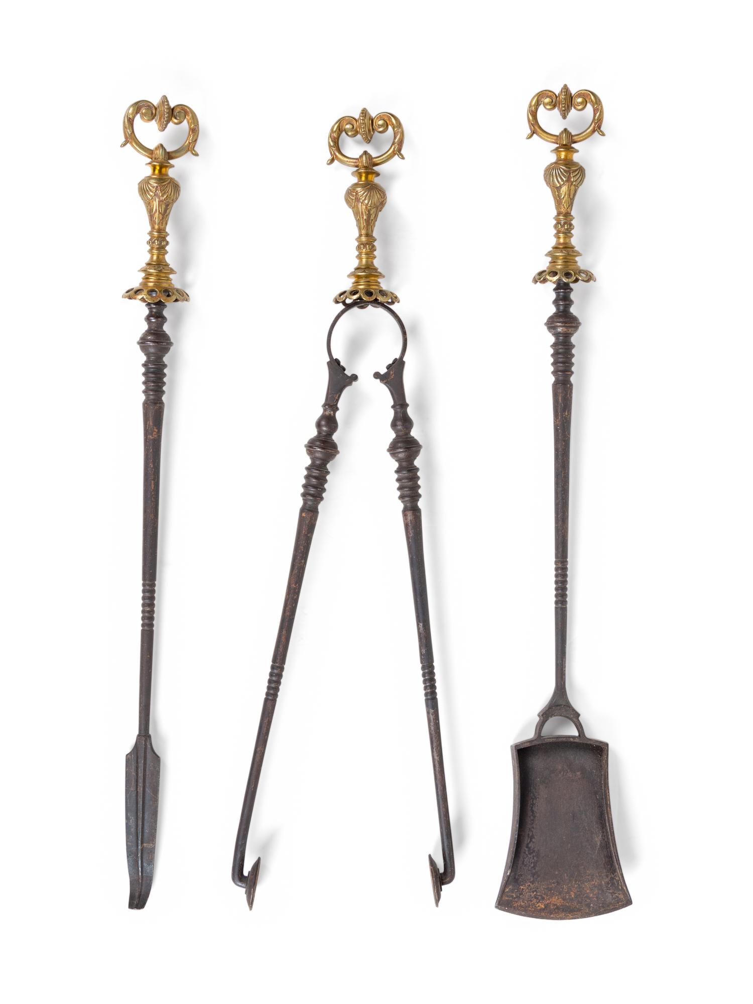 A Set of French Gilt Bronze Fireplace Tools
