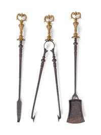 A Set of French Gilt Bronze Fireplace Tools