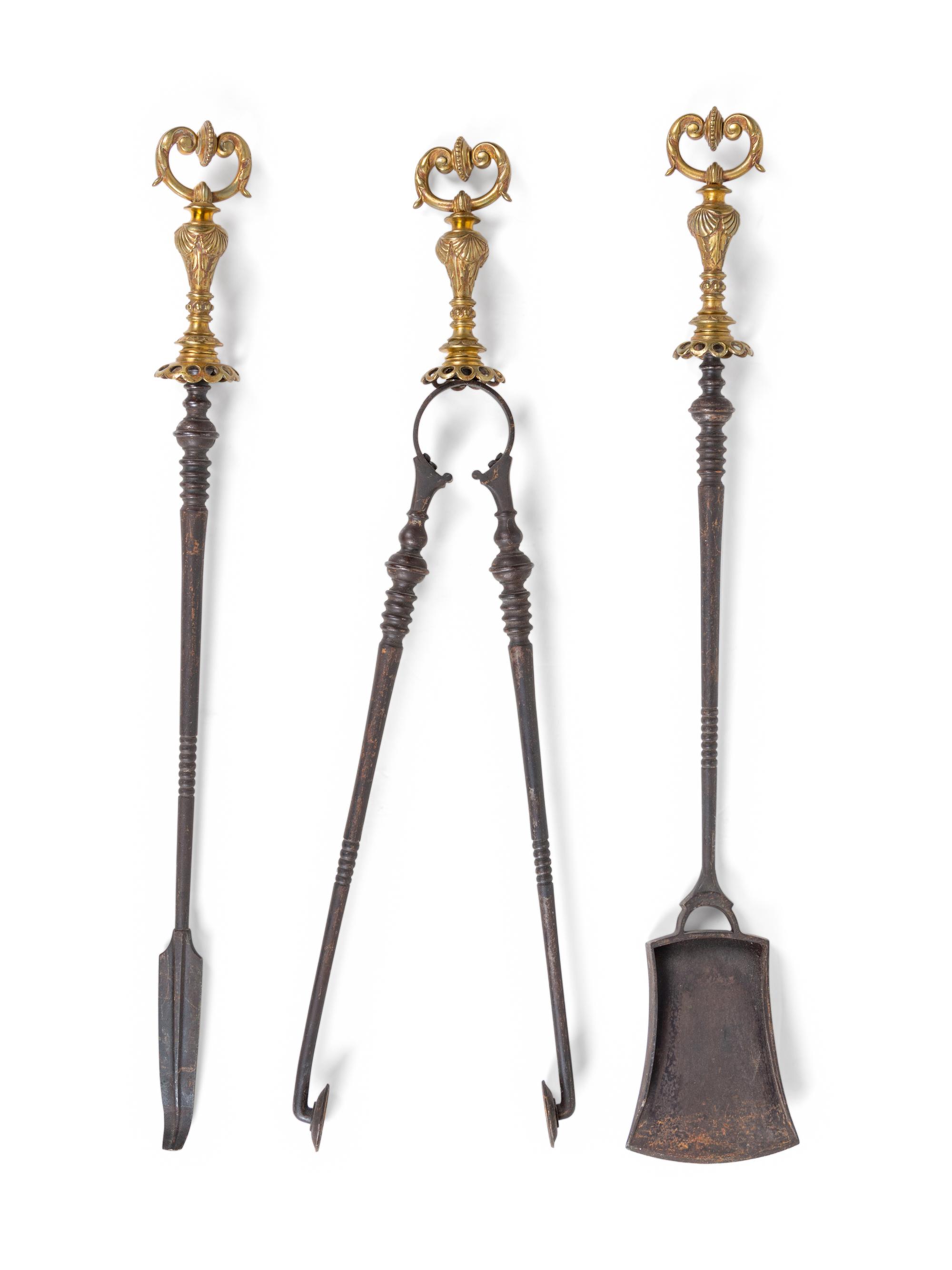 A Set of French Gilt Bronze Fireplace Tools