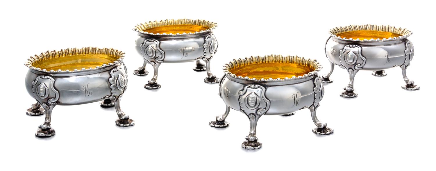 An Assembled Set of Four George III Silver Salt Cellars, London, 1772 & 1811, comprising a Robert Hennell I, 1772 pair and a later pair
