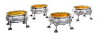 An Assembled Set of Four George III Silver Salt Cellars, London, 1772 & 1811, comprising a Robert Hennell I, 1772 pair and a later pair