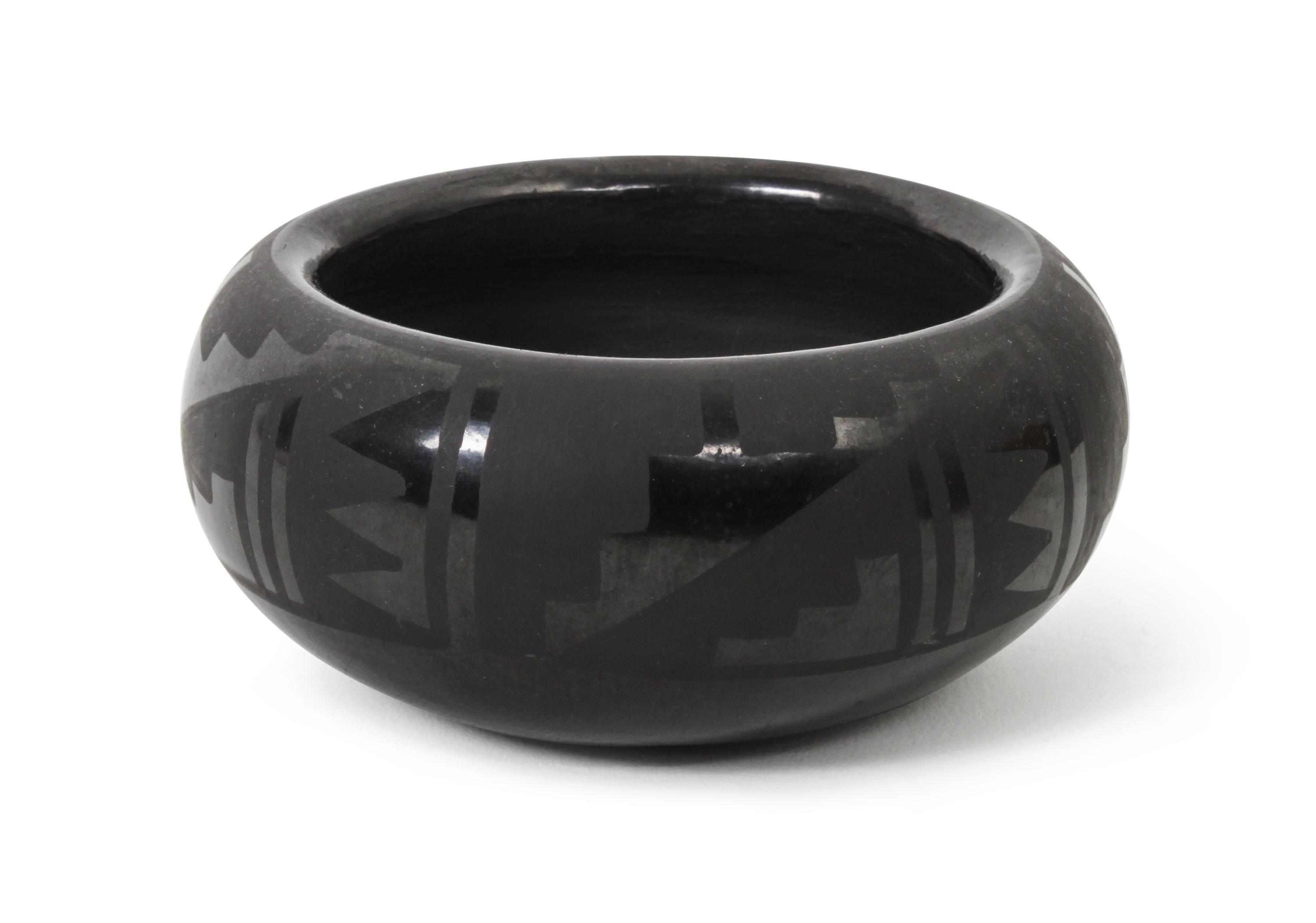 Crucita Gonzalez Calabaza "Blue Corn" (1920-1999), San Ildefonso Height 1 3/4 x diameter 4 3/8 inches.