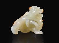 A Chinese carved white jade bixie, Qing dynasty, 18th century 白玉雕辟邪 清 十八世紀