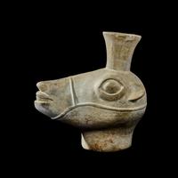 An Inca Terracotta Llama Head Vessel