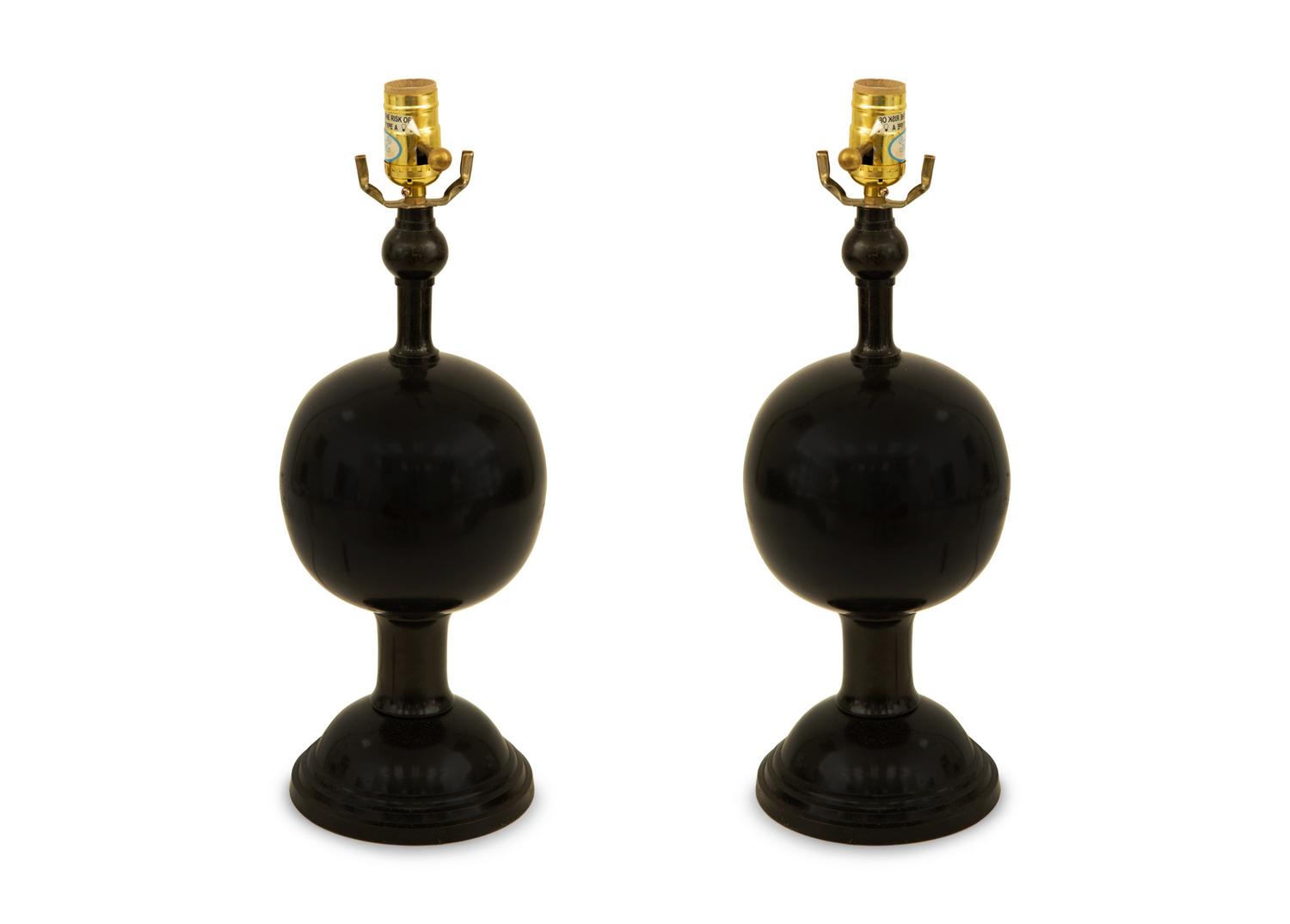 A Pair of Black Glazed Porcelain Table Lamps