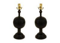 A Pair of Black Glazed Porcelain Table Lamps