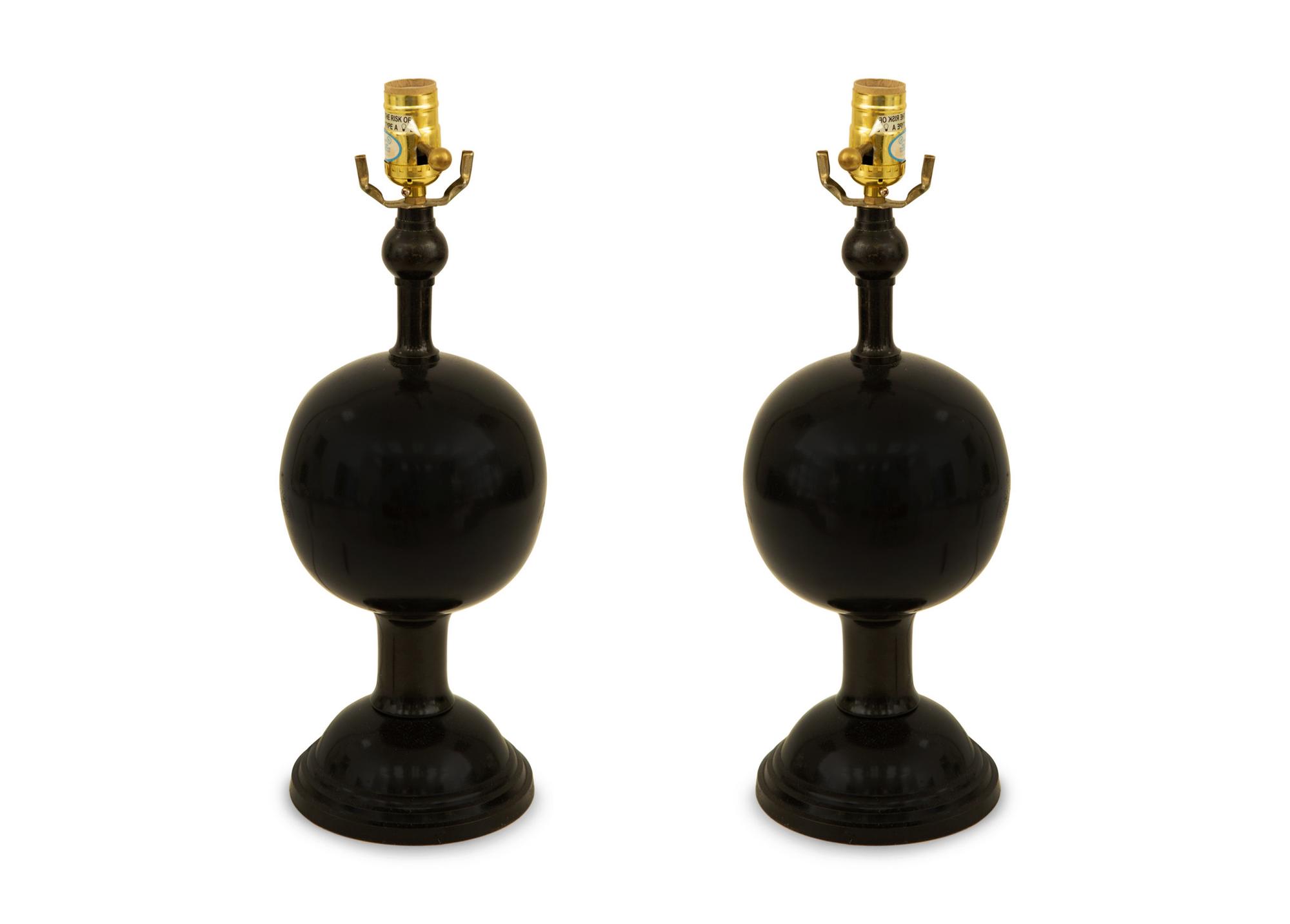A Pair of Black Glazed Porcelain Table Lamps