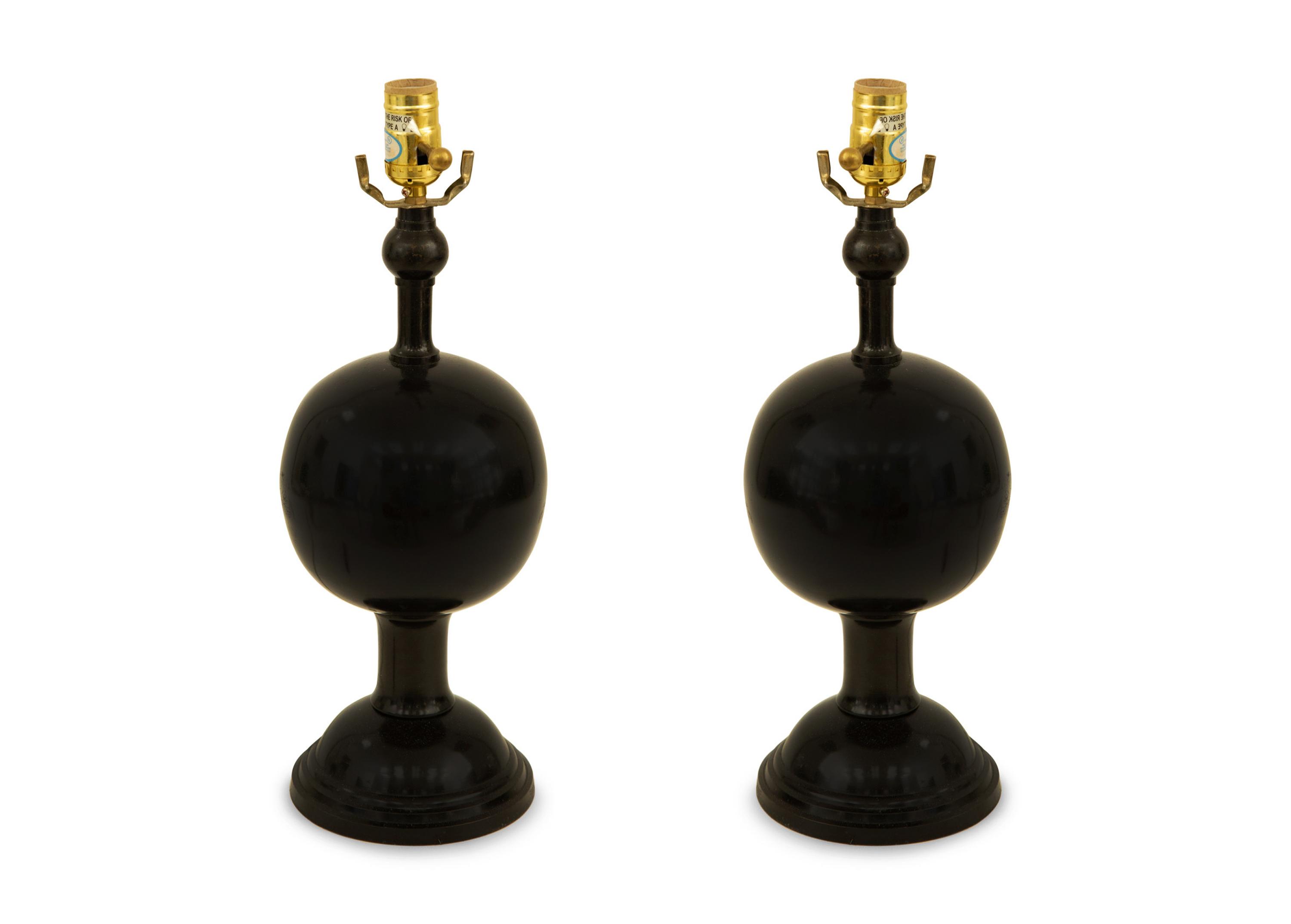 A Pair of Black Glazed Porcelain Table Lamps