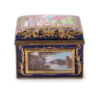 A Sèvres Style Painted and Parcel Gilt Porcelain Table Casket