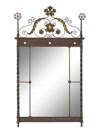 A Continental Patinated Iron and Gilt Tole Mirror