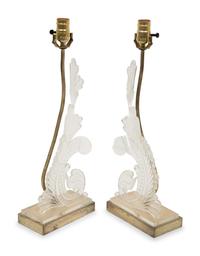 A Pair of Acrylic Foliate Scroll Table Lamps