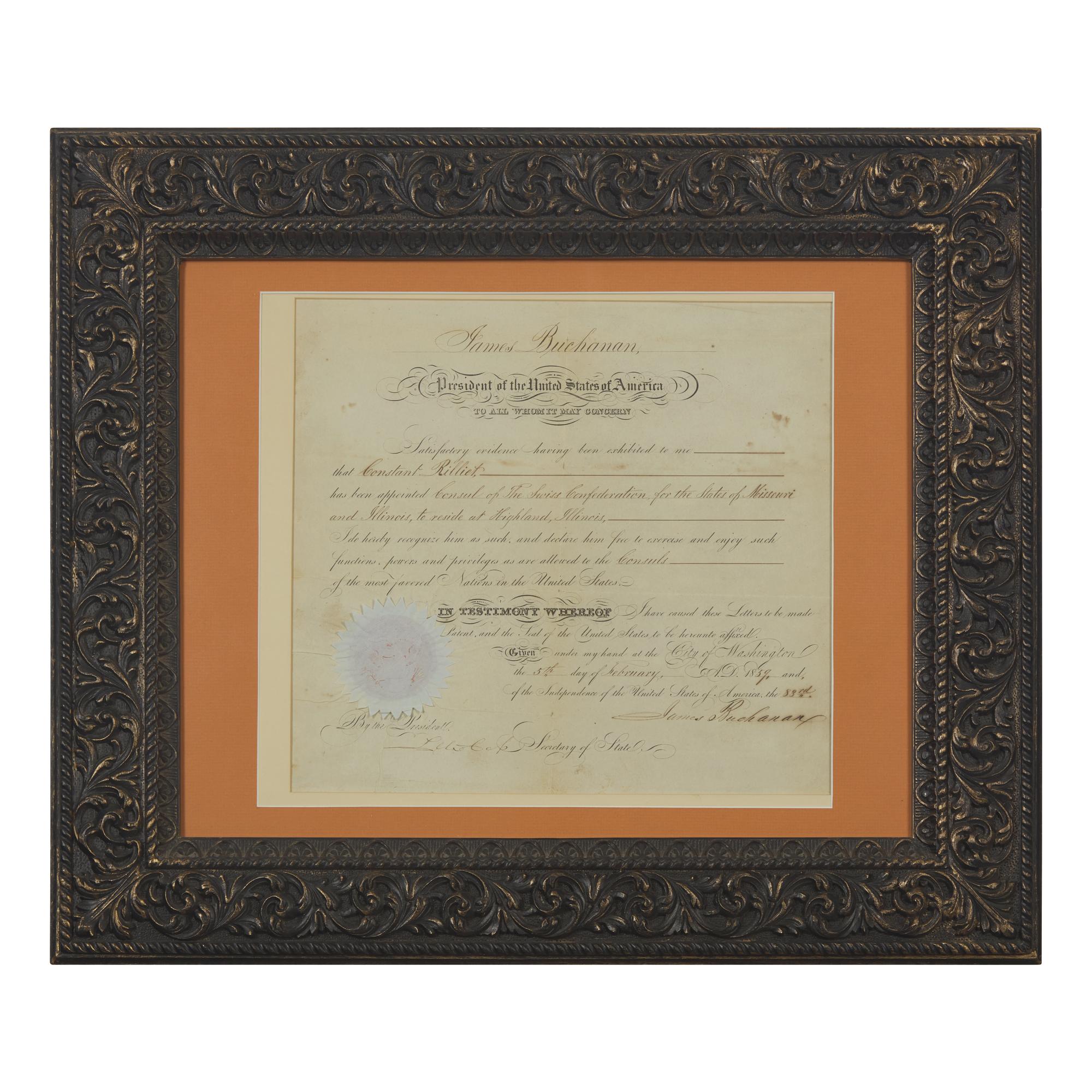 [Presidential] Buchanan, James. Partially-printed document, signed