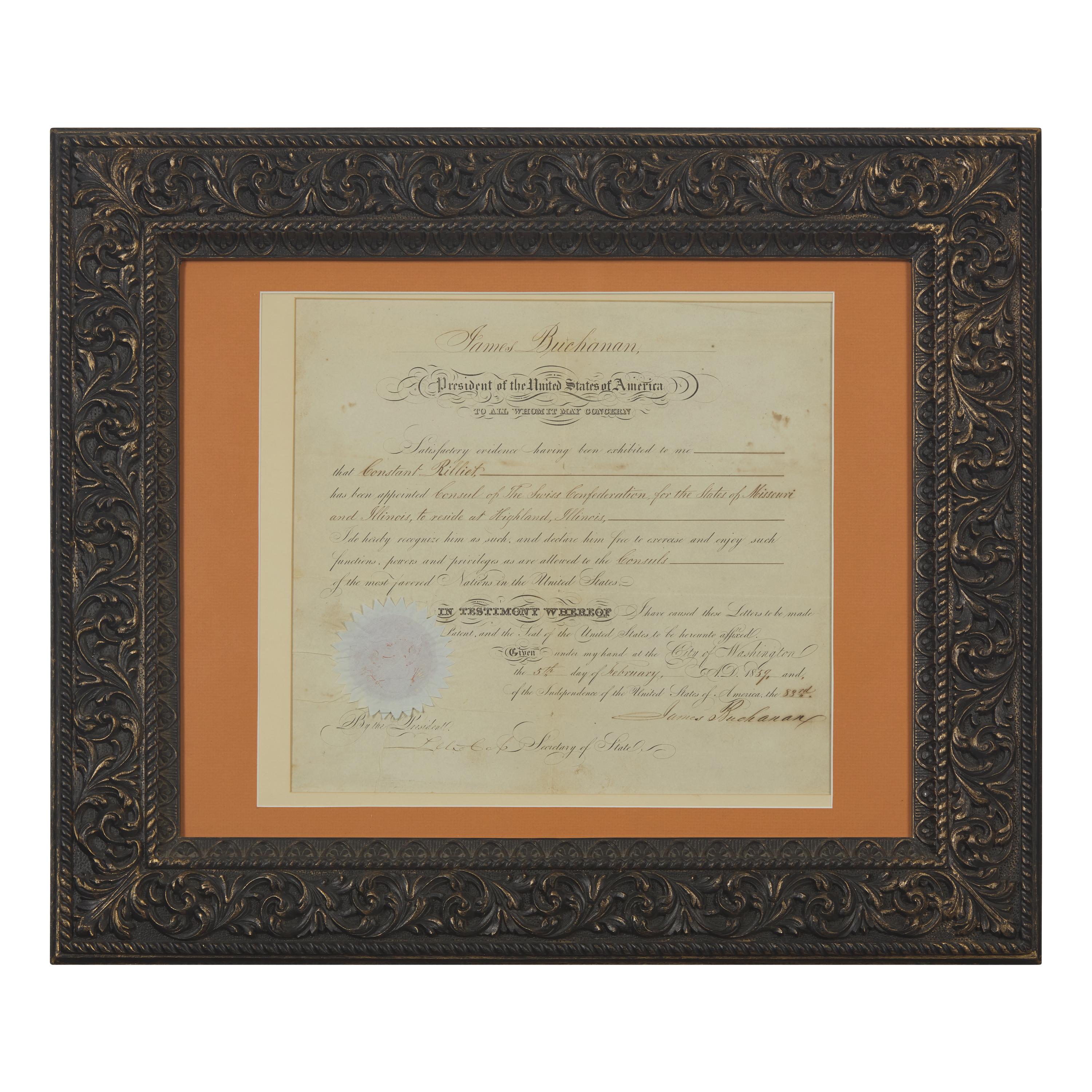 [Presidential] Buchanan, James. Partially-printed document, signed