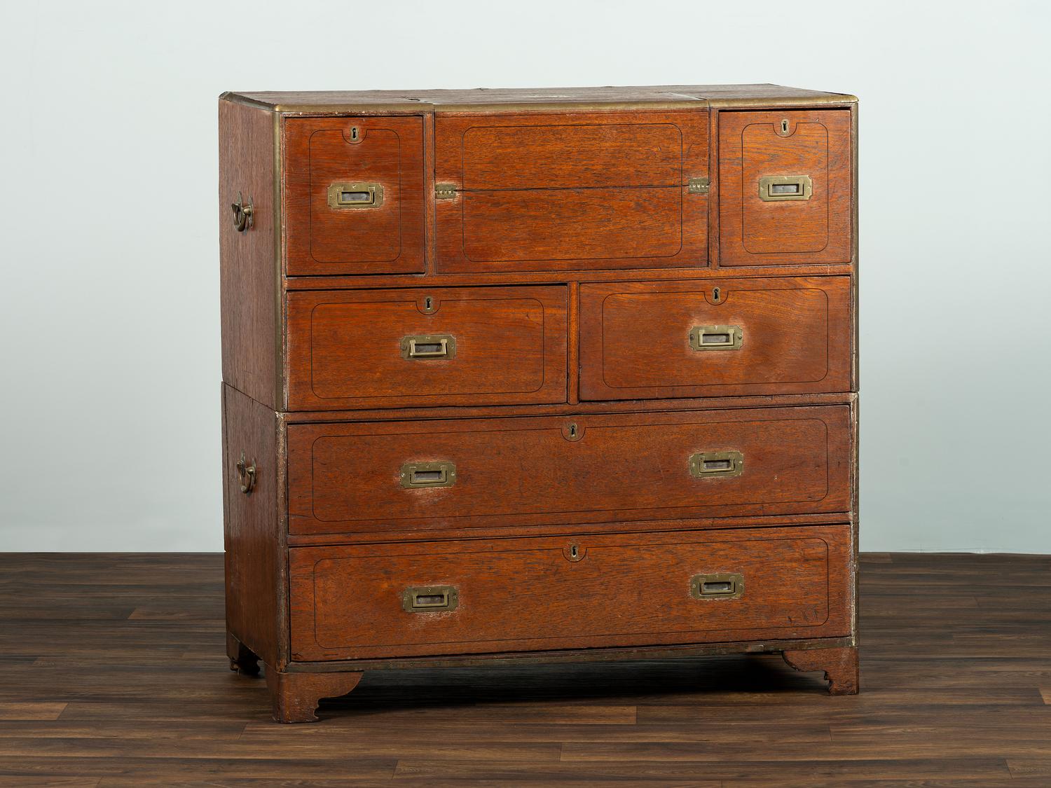 An Anglo-Colonial Brass Mounted Teak Campaign Writing Desk