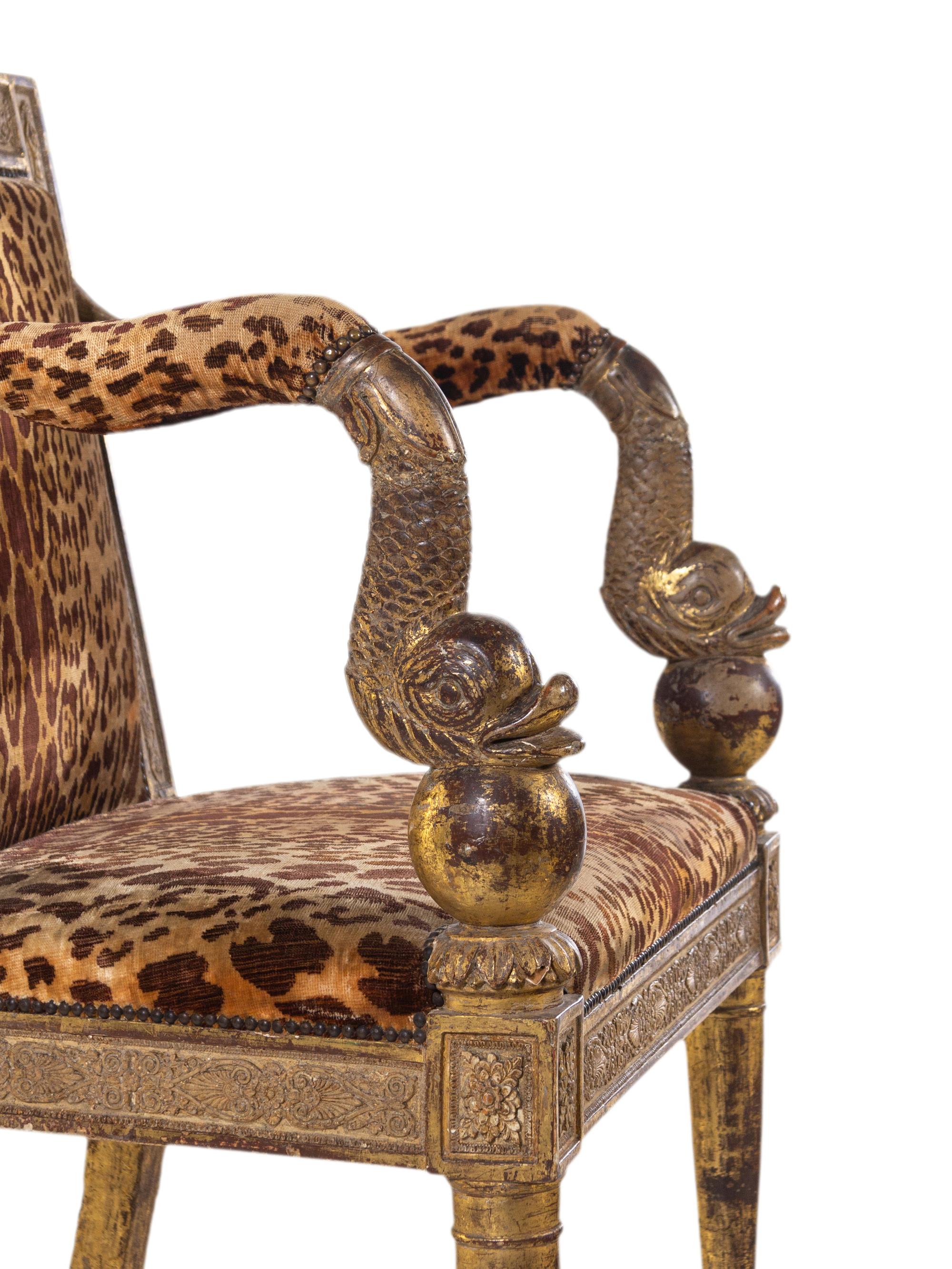 An Italian Neoclassical "Mecca" and Parcel Gilt Armchair