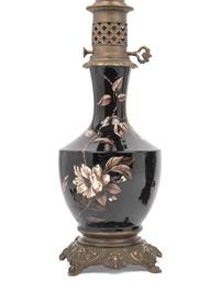 A Pair of French Enameled Porcelain Fluid Lamps Converted to Electricity