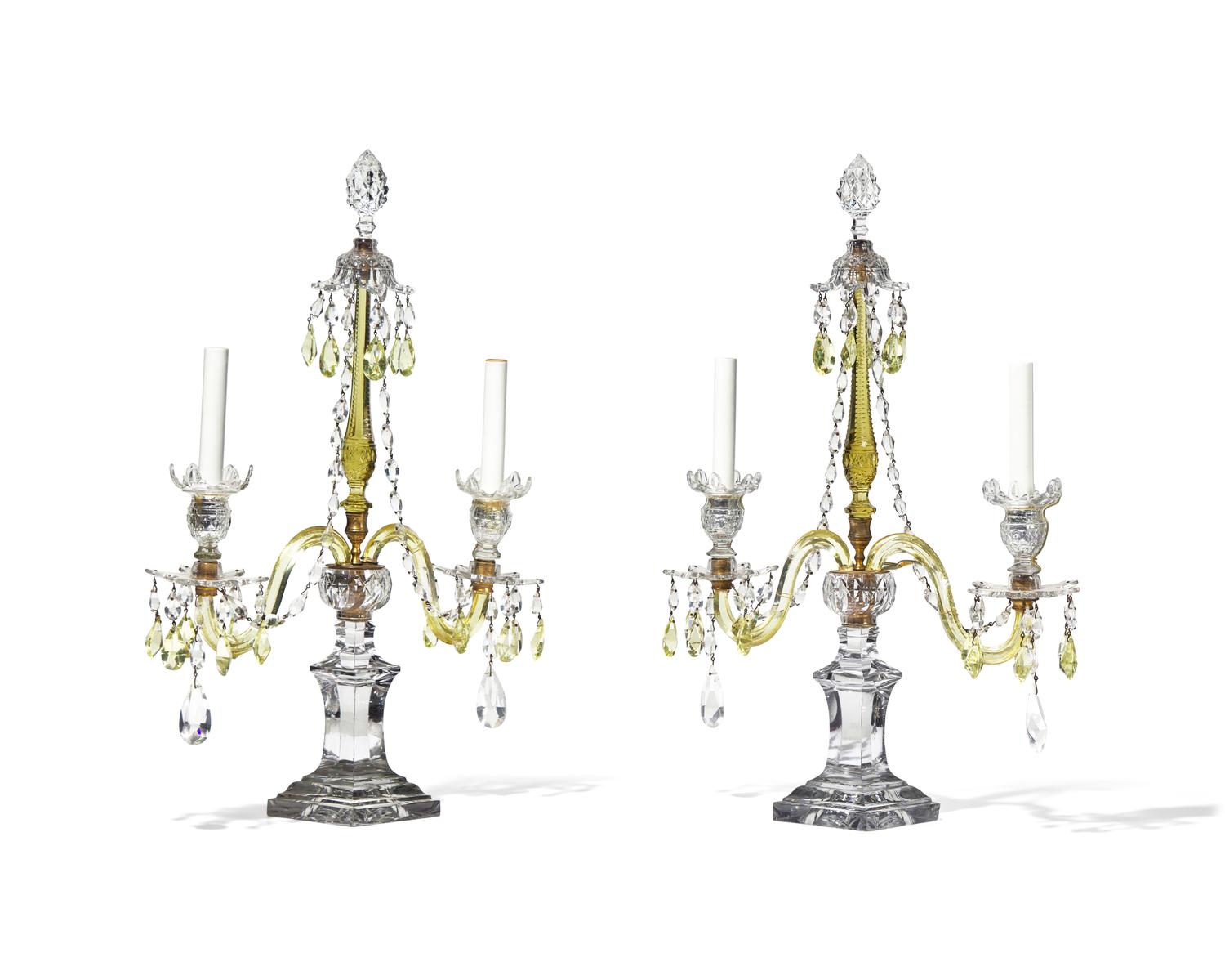 A Pair of George III Citrine and Colorless Cut-Glass Girandoles