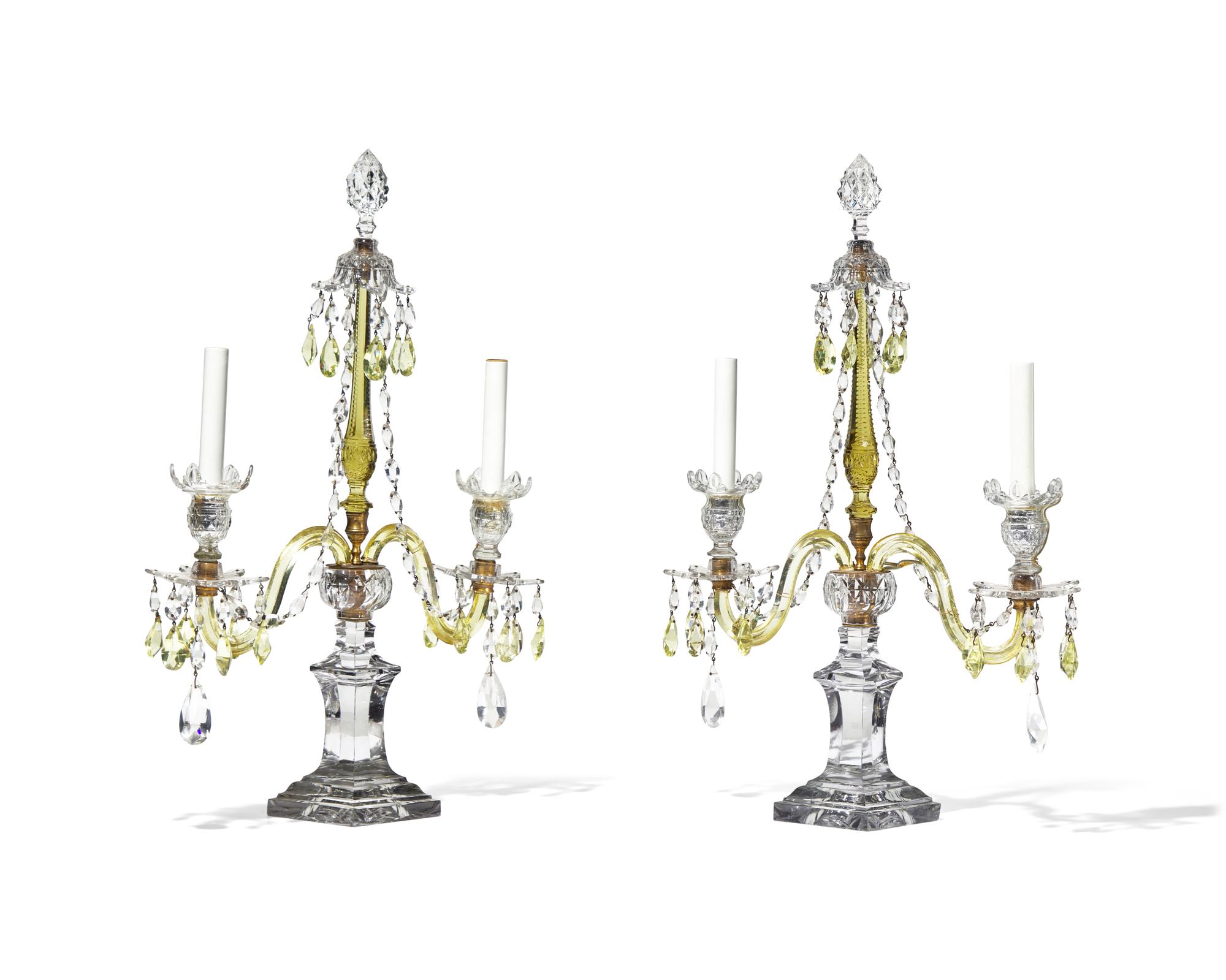 A Pair of George III Citrine and Colorless Cut-Glass Girandoles
