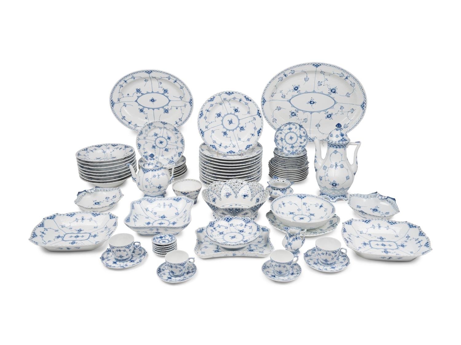 A Royal Copenhagen Blue Fluted Full Lace Porcelain Dinner Service