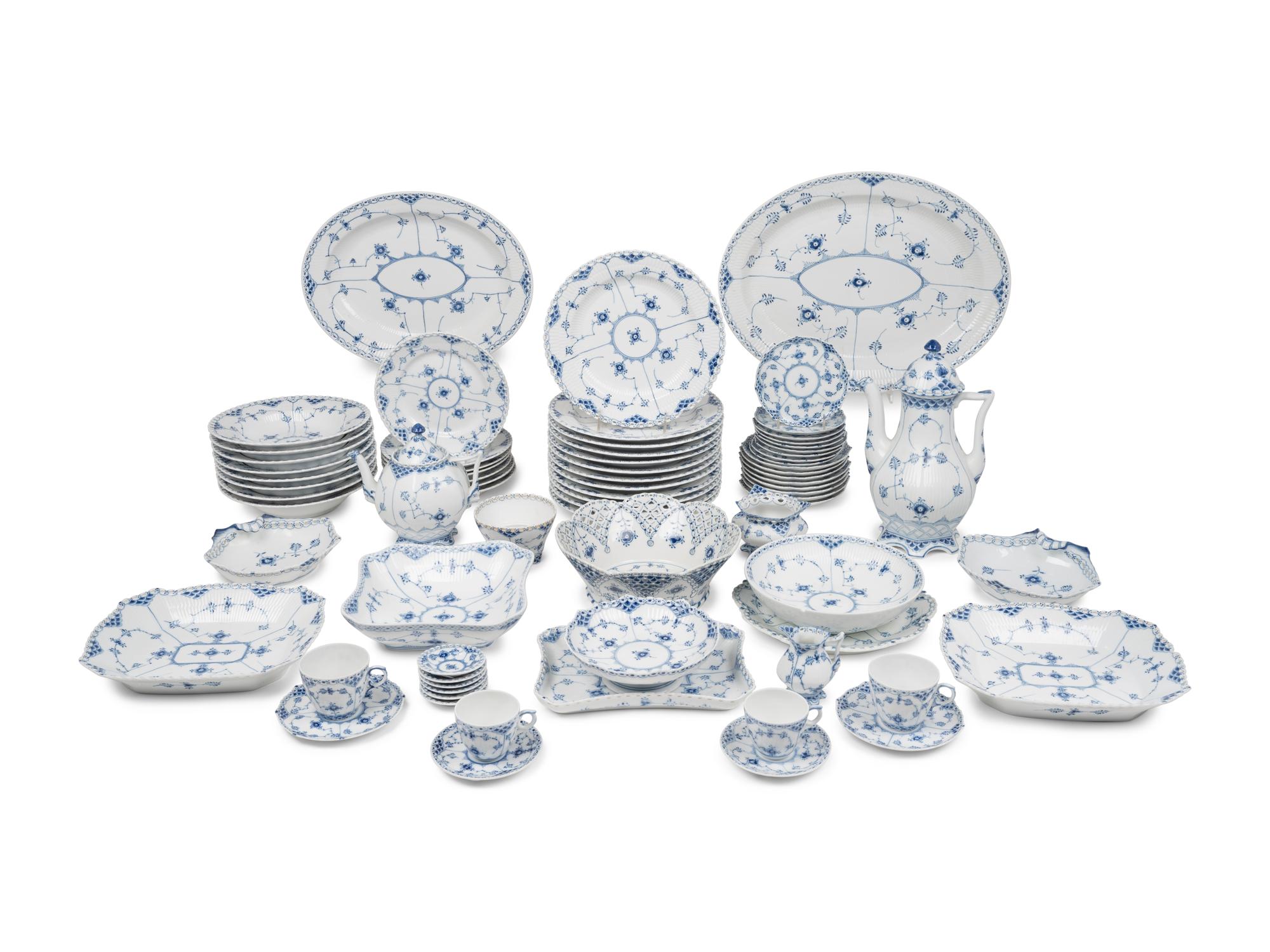 A Royal Copenhagen Blue Fluted Full Lace Porcelain Dinner Service
