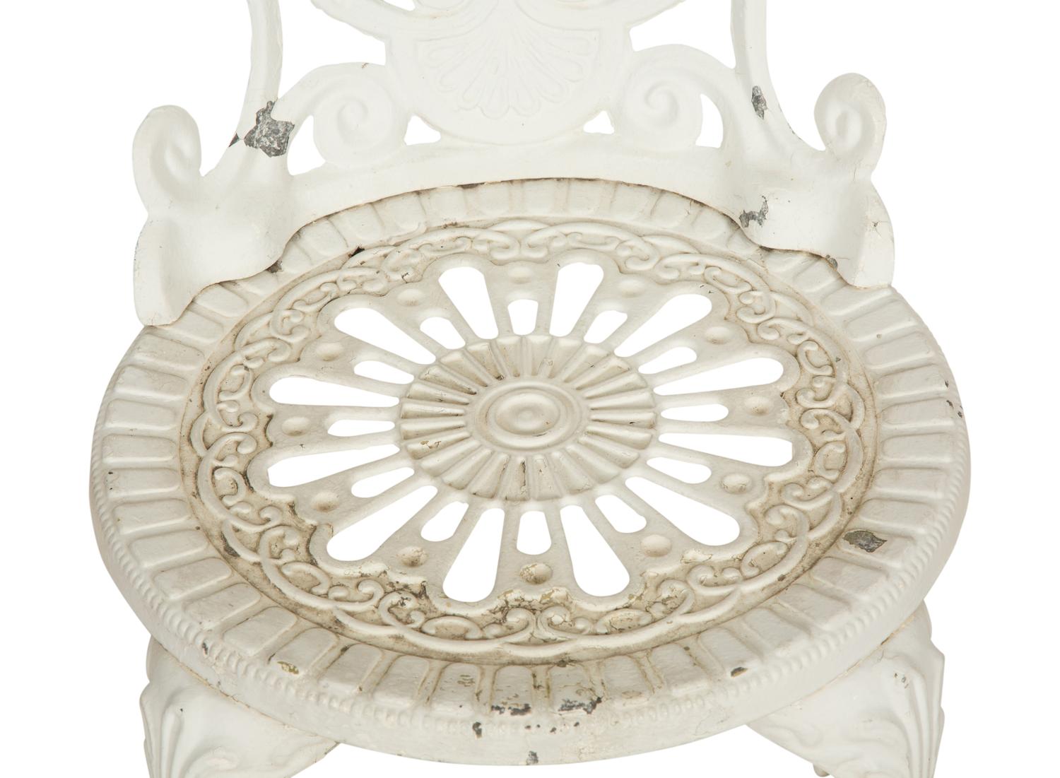 A Pair of White Painted Cast Metal Garden Chairs